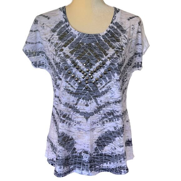 Cato Women's Tie-Dye T-Shirt with Studded Embellishment Gray White Medium - Picture 1 of 13